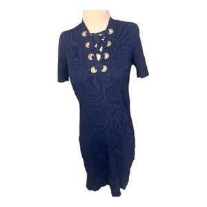 MICHAEL Michael Kors Midnight Blue Ribbed Stretch Knit Short Sleeve Dress Medium